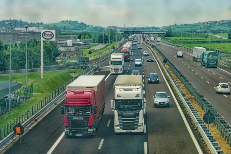 Semi truck on a highway after an accident